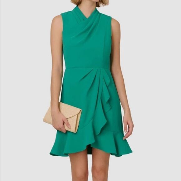 Adrianna Papell AP1D105229 Green Sleeveless Ruffle Hem Chiffon 8 NWT $149 - Picture 4 of 6